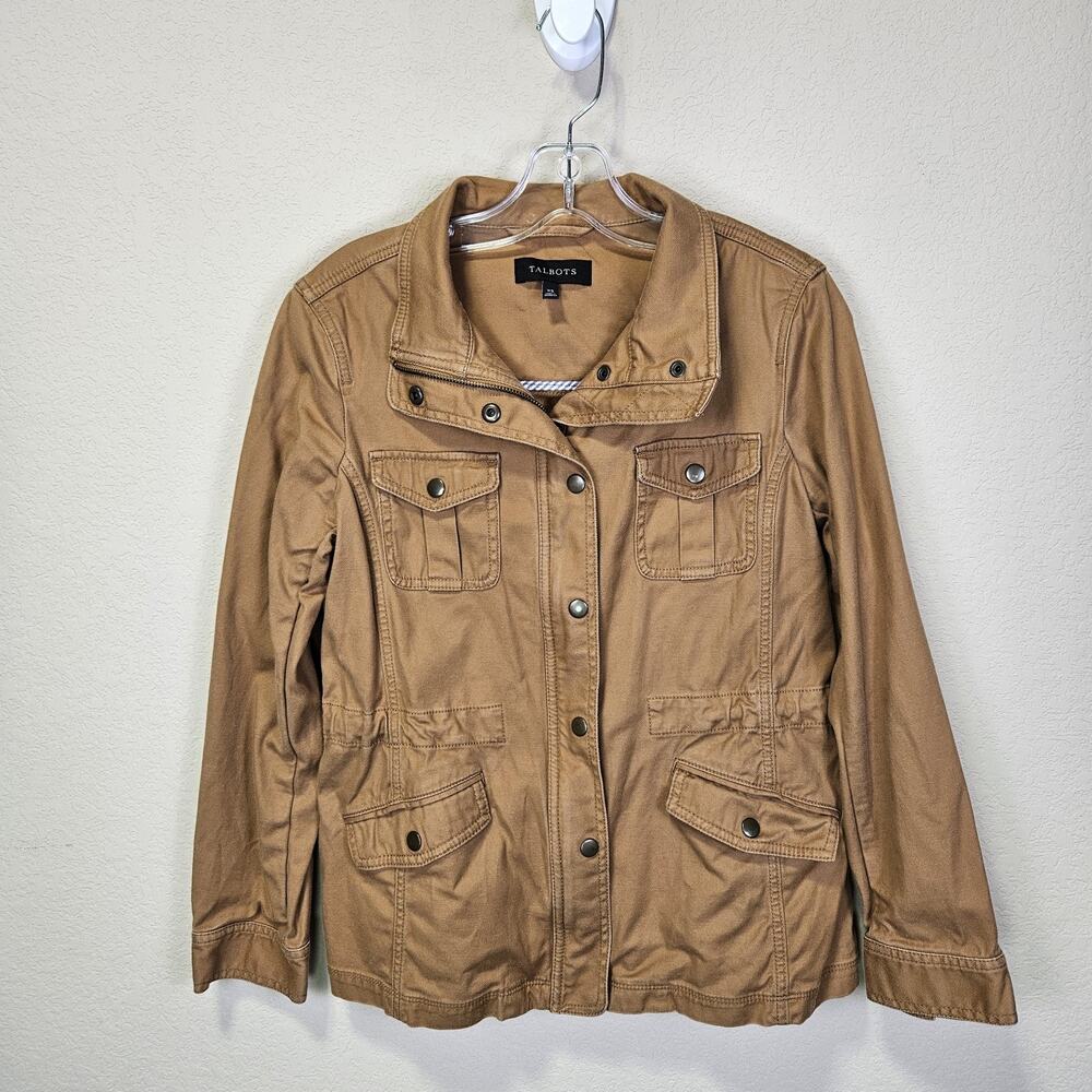 Talbots Safari Jacket Womans XS Camel Brown Twill Cotton Stretch Utility Outdoor - Picture 3 of 16